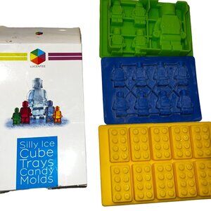 LUCENTEE Lego-Themed 3 Pack Ice Cube Trays & Candy Molds Set